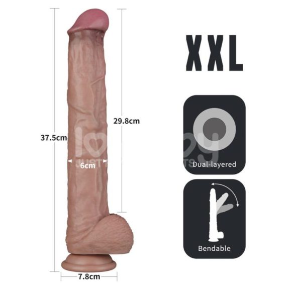 Lovetoy - dildo XXL divslāņu 36,5 cm naturāls