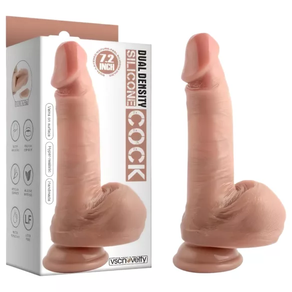 Dual Density - reālistisks dildo ar piesūcekni un sēkliniekiem 18cm bēšs