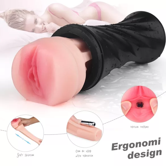 Sex HD Marcus - masturbators ar reālistisku makstu, melns/āda