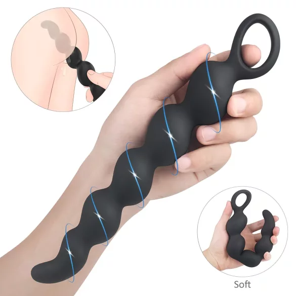 Sex HD Steven - anālais dildo ar pērlītēm melns