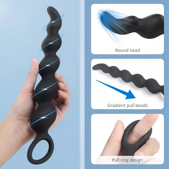 Sex HD Steven - anālais dildo ar pērlītēm melns