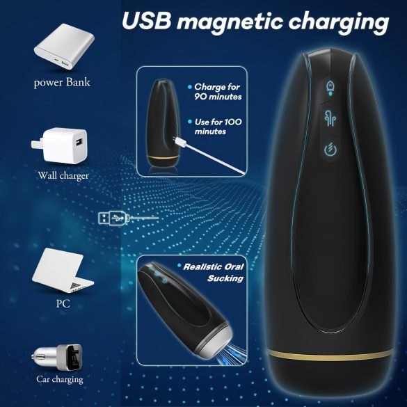 Sex HD Hawk - vīriešu masturbators ar vibrāciju un sūkšanu, melns/balts