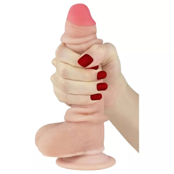 Lovetoy divslāņu dildo ar bīdāmu ādu 18cm naturāls