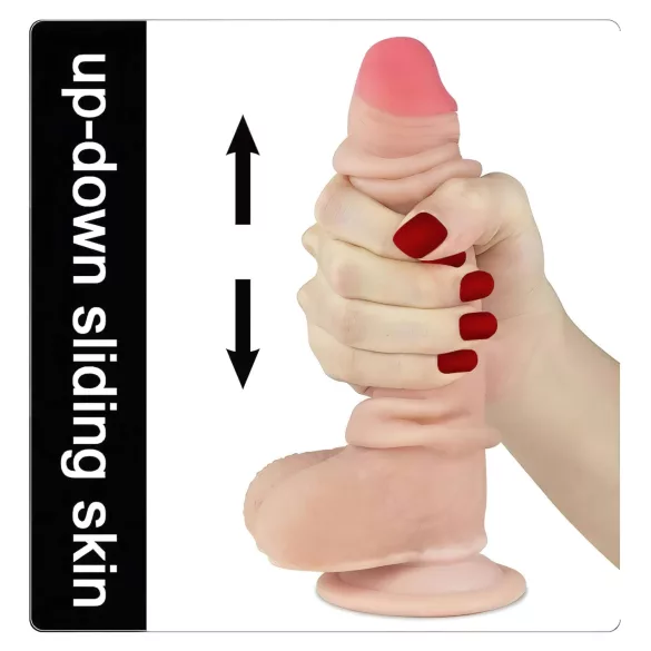 Lovetoy divslāņu dildo ar bīdāmu ādu 18cm naturāls