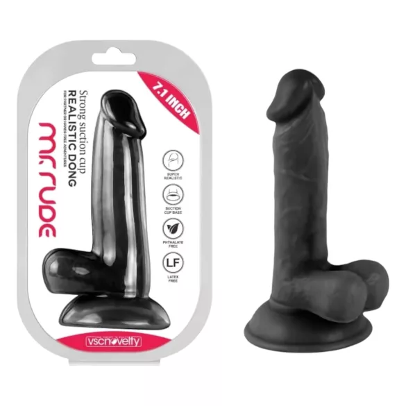 Mr. Rude - piesūcekņa reālistisks dildo ar sēkliniekiem 17cm melns