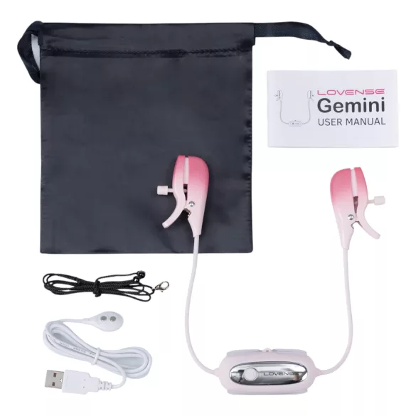 Lovense Gemini - lietotnes vadāmi vibrējošie krūšu galu skavotāji (rozā)