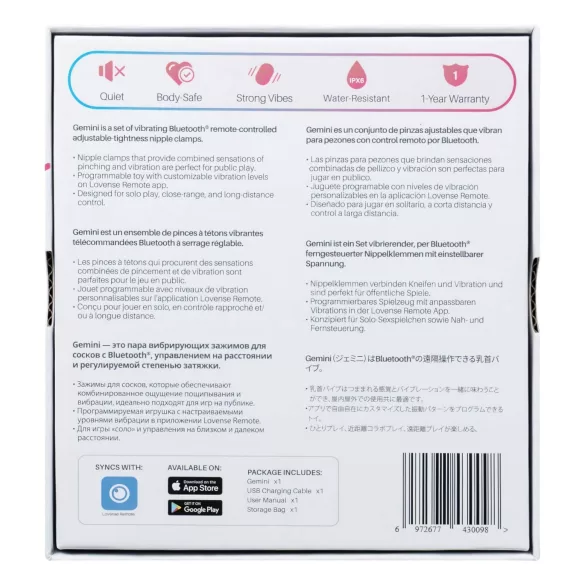Lovense Gemini - lietotnes vadāmi vibrējošie krūšu galu skavotāji (rozā)