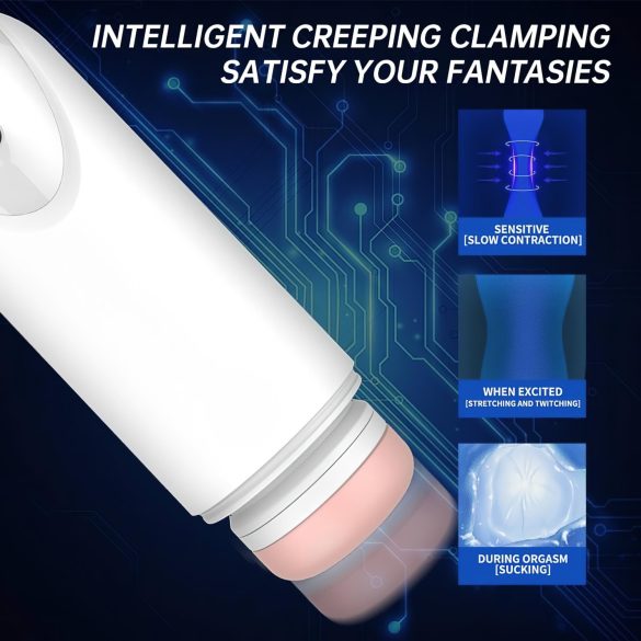 Leopard - vīriešu masturbators ar kustīgu, vibrējošu funkciju baltā krāsā