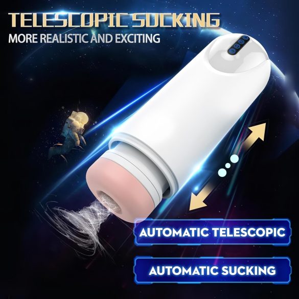 Leopard - vīriešu masturbators ar kustīgu, vibrējošu funkciju baltā krāsā