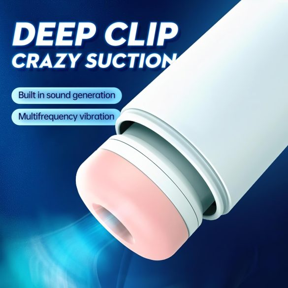 Leopard - vīriešu masturbators ar kustīgu, vibrējošu funkciju baltā krāsā