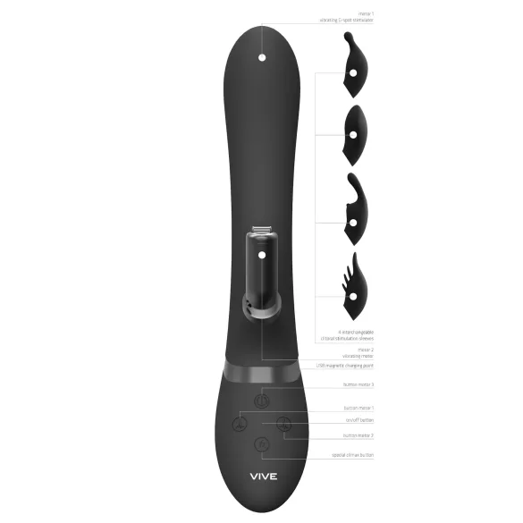 Vive Chou - 4in1 vibrators ar klitora stimulatoru melns