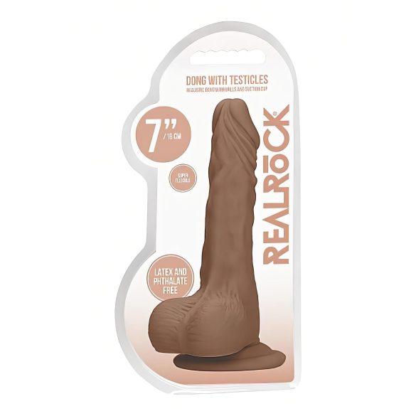 RealRock dildo ar sēkliniekiem 17cm tumši dabīga krāsa
