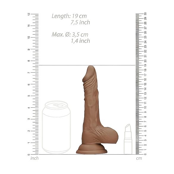 RealRock dildo ar sēkliniekiem 17cm tumši dabīga krāsa