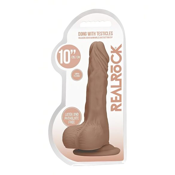 RealRock dildo ar sēkliniekiem 25cm tumši miesas krāsas