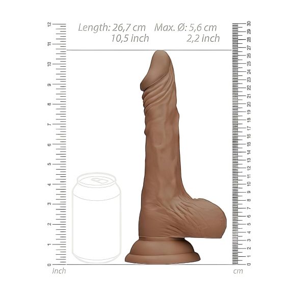 RealRock dildo ar sēkliniekiem 25cm tumši miesas krāsas