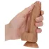 RealRock - dildo ar stiprināmu piesūcekni un sēkliniekiem 15,5cm tumši bēšs