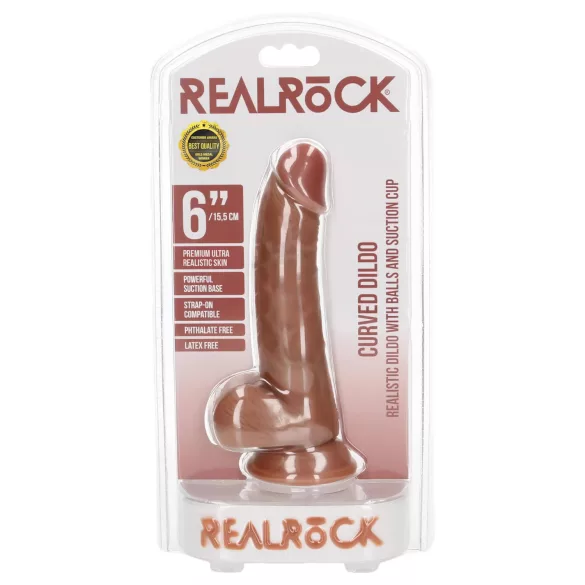 RealRock - dildo ar stiprināmu piesūcekni un sēkliniekiem 15,5cm tumši bēšs