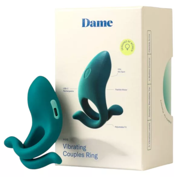 Dame Hug - regulējams vibrējošs dzimumlocekļa gredzens (zaļš)