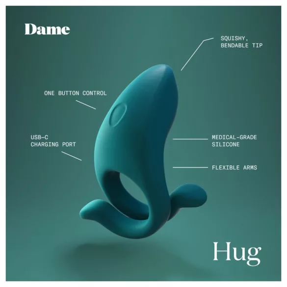 Dame Hug - regulējams vibrējošs dzimumlocekļa gredzens (zaļš)