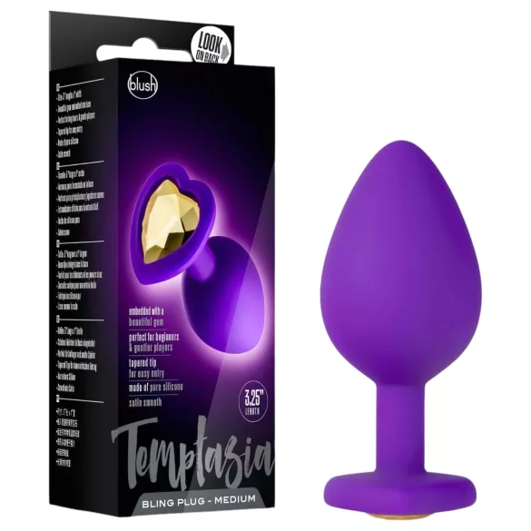 Temptasia M - anālais dildo ar zelta akmeni sirds formas violets vidējs