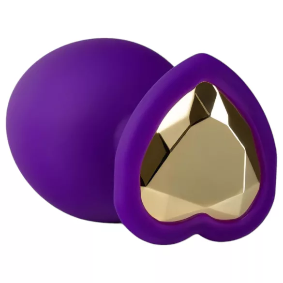 Temptasia M - anālais dildo ar zelta akmeni sirds formas violets vidējs