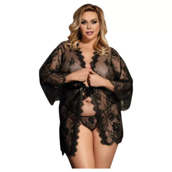 Subblime Queen Plus - sieviešu mežģīņu halāta komplekts melns XL-2XL