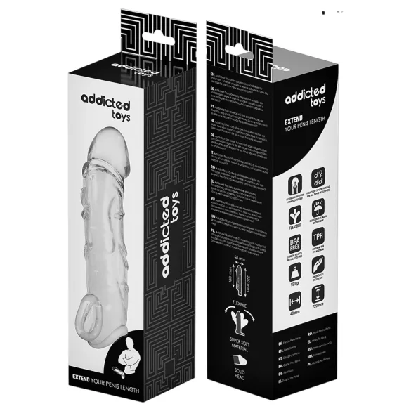 Addicted Toys - dzimumlocekļa uzmava ar sēklinieku gredzenu 27 cm caurspīdīga