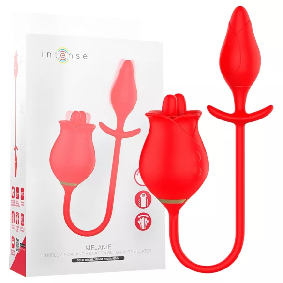 Intense Melanie - 2in1 vibrators ar kustīgu mēli klitoram sarkans