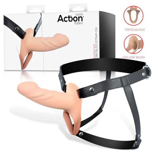 Action StrapOn S - strap-on dobum dildo ar dobu iekšpusi, bēšs