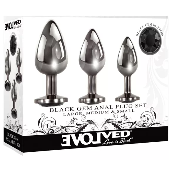 Evolved anālais metāla plug komplekts ar melnu akmeni, sudraba krāsa