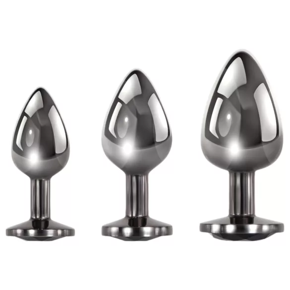 Evolved anālais metāla plug komplekts ar melnu akmeni, sudraba krāsa