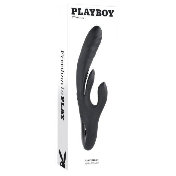 Playboy Rapid Rabbit - uzlādējams klitora vibrators ar rokturi melns
