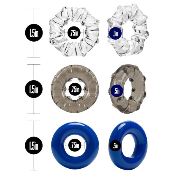 Stay Hard - erekcijas gredzenu komplekts 3 gab krāsaini