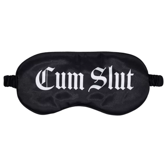 Ouch! - satīna acu maska ar uzrakstu “Cum Slut” (melna)