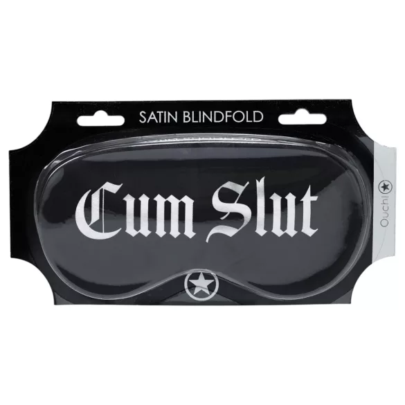 Ouch! - satīna acu maska ar uzrakstu “Cum Slut” (melna)