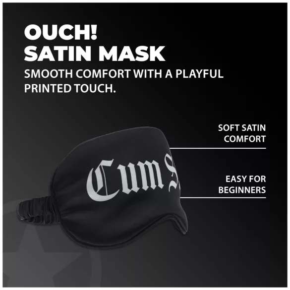 Ouch! - satīna acu maska ar uzrakstu “Cum Slut” (melna)