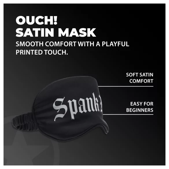Ouch! - satīna acu maska ar uzrakstu “Spank Me” (melna)