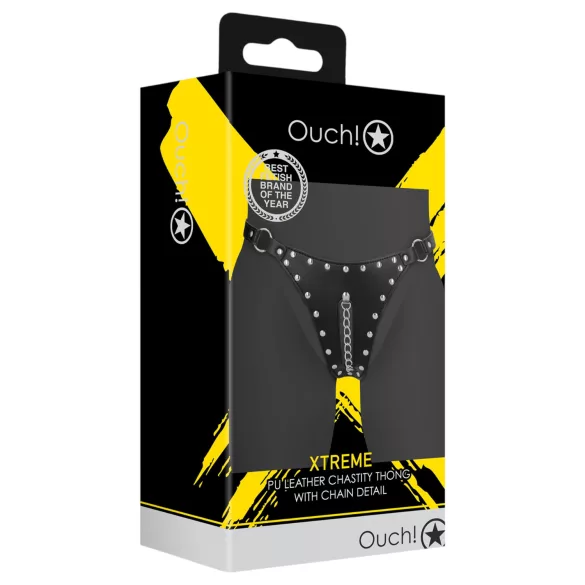 Ouch! - kniedētas šķīstības stringbiksītes ar ķēdi (melnas)