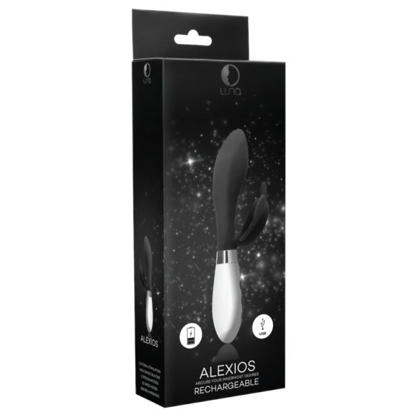 Alexios - vibrators ar tauriņa formas un klitora stimulatoru melns