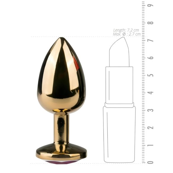 Easytoys anālais plug ar violetu akmeni metāla zelta 2,5 cm