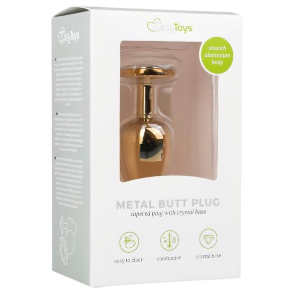 Easytoys Metal Nr.1 - ar baltu akmentiņu konusveida anālais plug - zelta krāsas (2,5 cm)