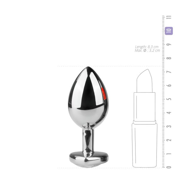 Easytoys metāla anālais plug ar sirds formas balto akmeni, sudraba