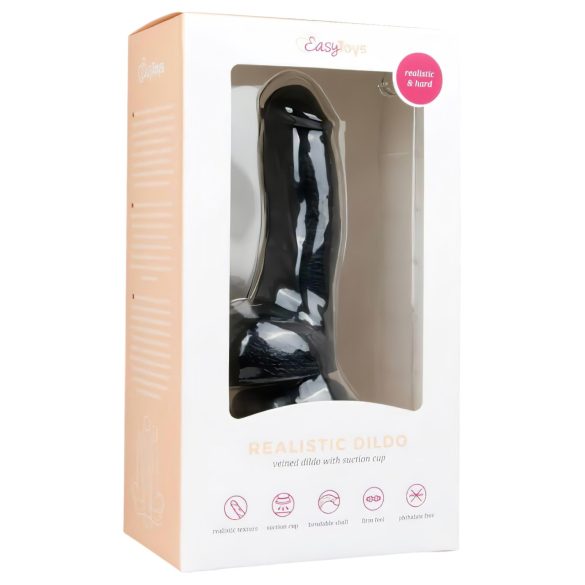 Easytoys - dildo ar stiprinājumu un sēkliniekiem 15cm melns