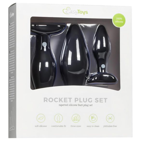 Easytoys Rocket - anālais plugi komplekts 3 gab melni