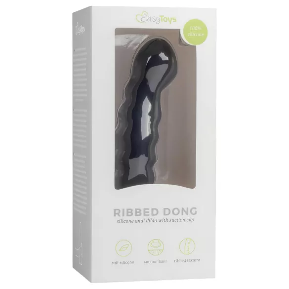 Easytoys anālais dildo ar piesūcekni, rievots, 14cm, melns