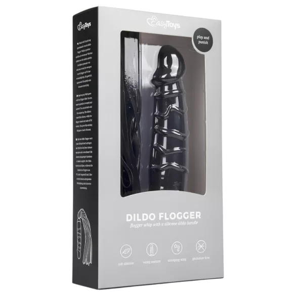 Easytoys floggers — pletne un silikona dildo 2 vienā, melns
