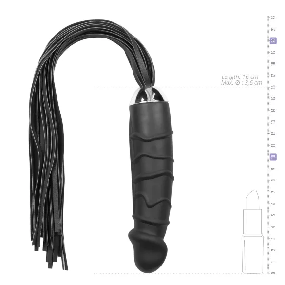 Easytoys floggers — pletne un silikona dildo 2 vienā, melns