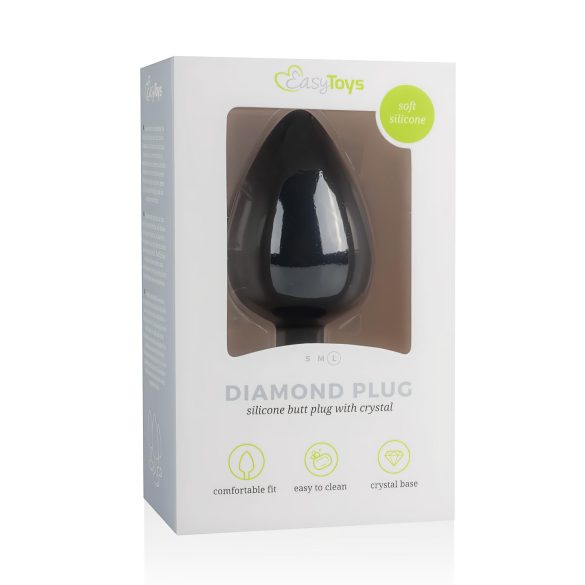 Easytoys Diamond - balta akmens anālais aizbāznis (liels) - melns