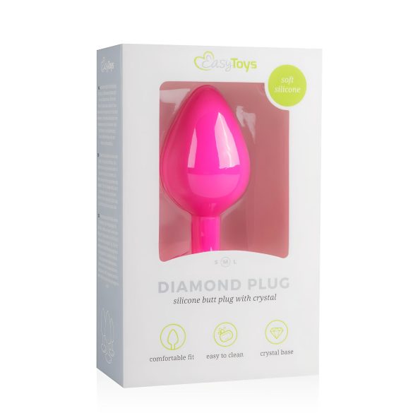 Easytoys Diamond - anālais plug ar baltu akmeni vidējs rozā