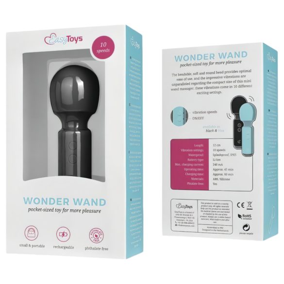 Easytoys Wonder Wand - mini masāžas vibrators ar akumulatoru melns